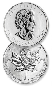 silver maple leaf coin and silver dollar with the face of the queen Elizabeth
