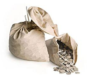 bag full of silver coins