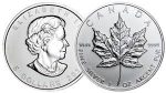 silver maple leaf coin and silver coin with the face of the queen Elizabeth