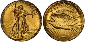 gold rare coins with statue of liberty and american eagle