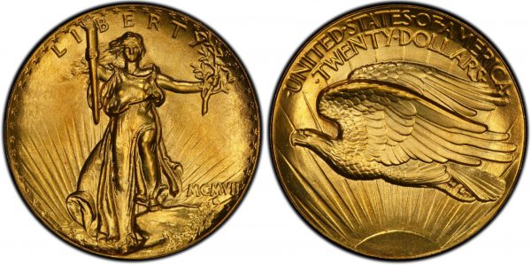 gold rare coins with statue of liberty and american eagle