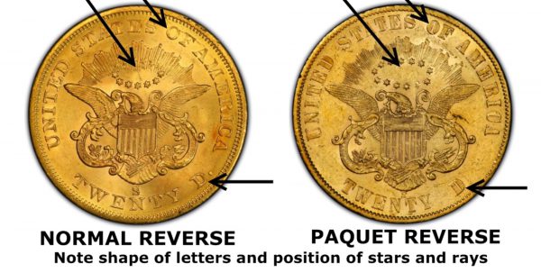 REVERSE COMPARISON of gold rare coins with different letters and stars position