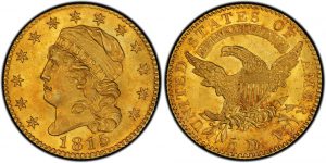 gold coin with liberty head and american eagle on opposite sides