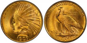 gold rare coins with indian head and american eagle