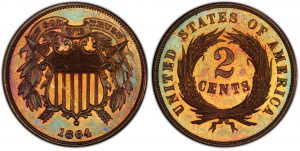 two cent rare coins for sale with an emblem