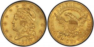 gold coin with liberty head and american eagle on opposite sides