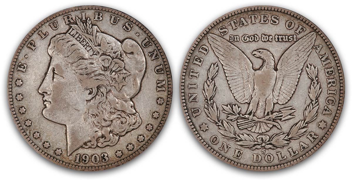 silver morgan dollar with american eagle on the other side