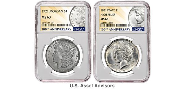 morgan silver dollar and peace silver coin