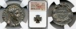 close up to two sides of ancient roman coins in the packaging