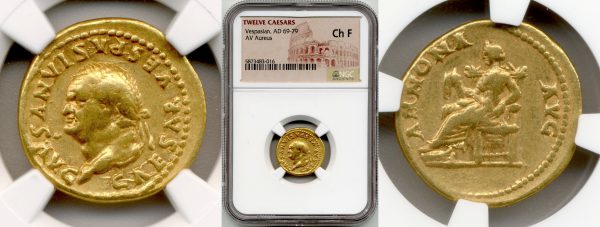 gold roman coins in the packaging close up
