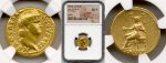 gold roman coins in the packaging close up