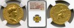 gold roman coins in the packaging close up