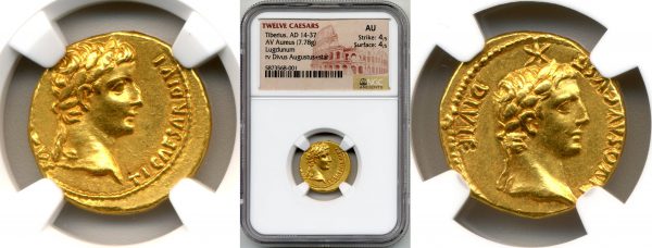 close up to roman gold coin in the packaging