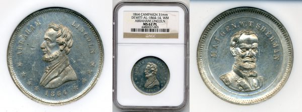 silver coin for sale with abraham lincoln on the front and general sherman on the back