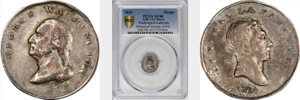 washington and lafayette head coin in the packaging from rare coins collection