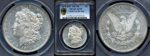 close up to silver morgan dollar from both sides
