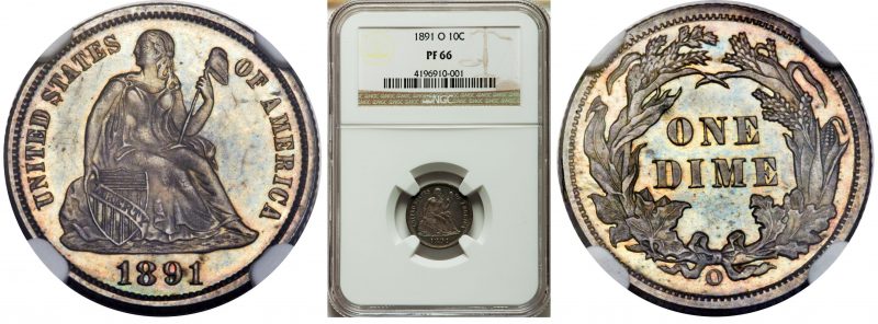 front and back of seated liberty dime from rare coins collection