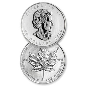 canadian platinum maple leafs coin with queen elizabeth II on the front