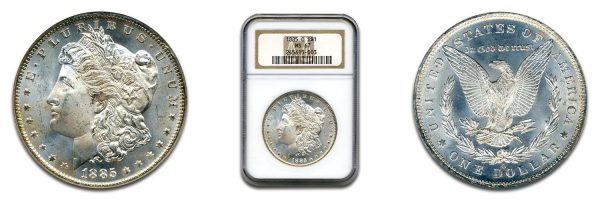 two sides of silver morgan dollar ready for online sale