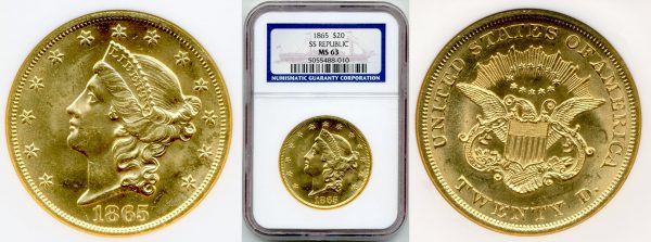 front and back of twenty dollar liberty head coin made of gold