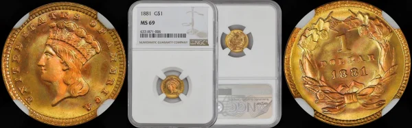 close up to gold ancient coin in the packaging for sale