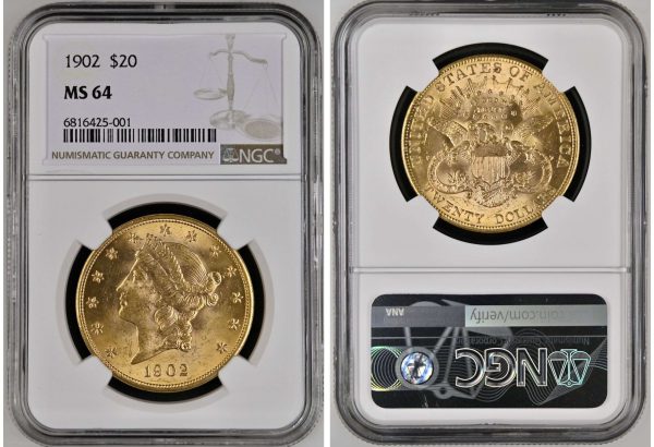 close up to two sides of twenty dollars gold liberty head coin