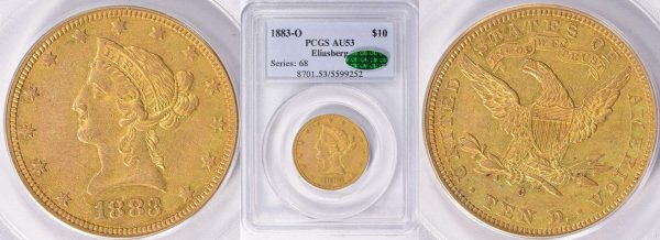 packaging with two sides of gold liberty head coin worth ten dollars