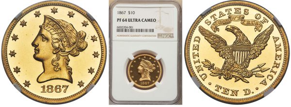 packaging with two sides of gold liberty head coin worth ten dollars