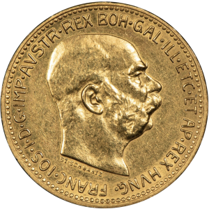 front of austrian twenty corona gold coin from rare coins collection