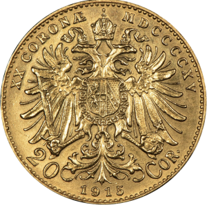 back of austrian twenty corona gold coin from rare coins collection