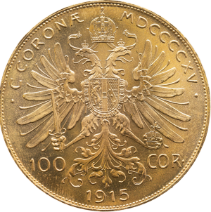 back of austrian twenty corona gold coin from rare coins collection