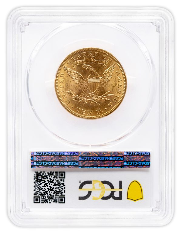 back of gold liberty head coin in the packaging ready for online sale
