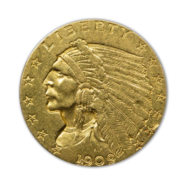 close up to gold indian head coin worth two and half dollars