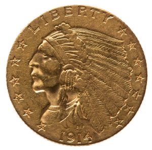 close up to gold indian head coin worth two and half dollars