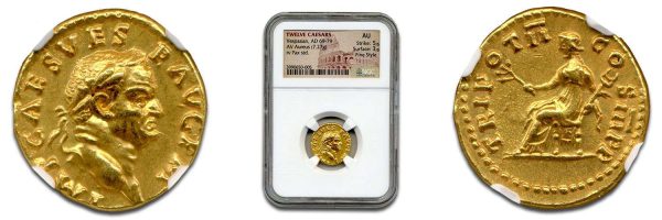 close up to gold roman coins for sale from ancient coins collection