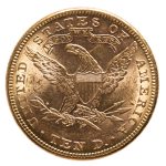 close up to back of ten dollar gold liberty head coin