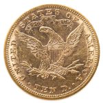close up to back of ten dollar gold liberty head coin