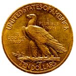 close up to back of gold ten dollar indian head coin