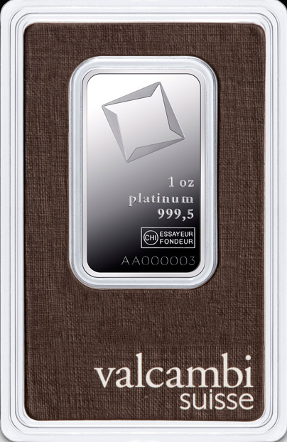 valcambi suisse platinum bar in the packaging