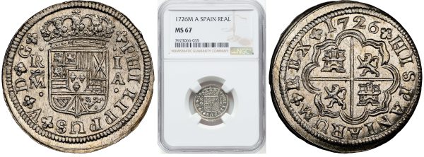 silver spanish coin in the packaging ready for sale