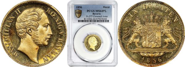 close up to two sides of gold bavarian coin for sale