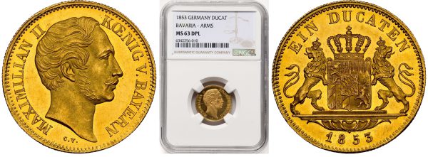 close up to two sides of gold german coin for sale