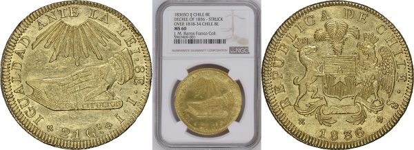 chilean coin made of gold from rare coins collection