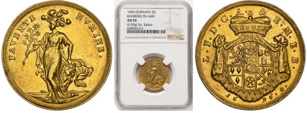 close up to rare german coin from the sale packaging