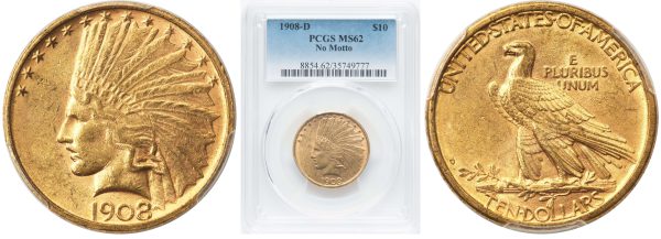 two sides of ten dollar indian head coin made of gold