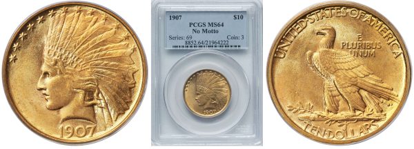 two sides of ten dollar indian head coin made of gold