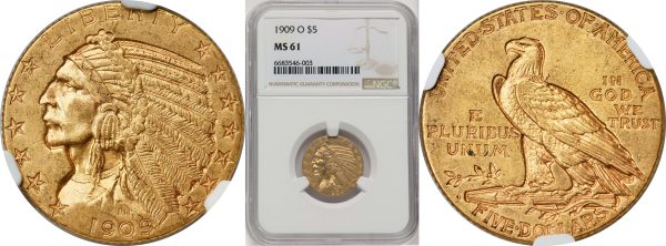 five dollar gold indian head coin from two sides