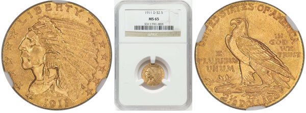two sides of gold indian head coin worth two and a half dollar
