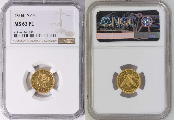 packaging with gold liberty head coin worth two and a half dollar