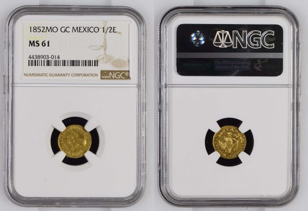two sides of mexican gold coin in the packaging